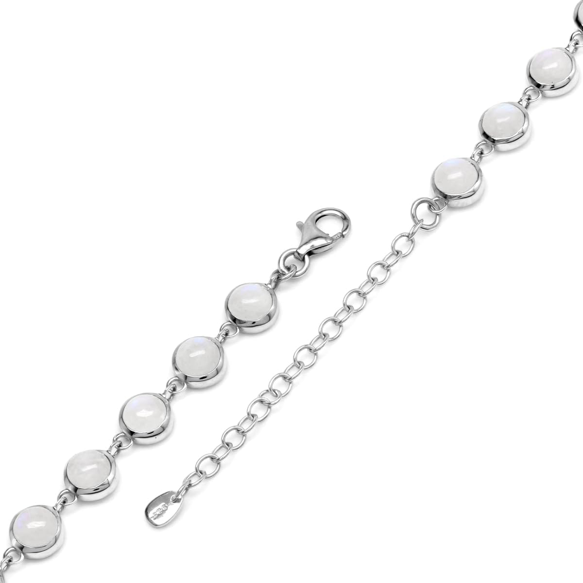 Silvershake Natural Round 6 mm Rainbow Moonstone 925 Sterling Silver Link Bracelet 6.75 to 8.75 Inch Adjustable - Image 5