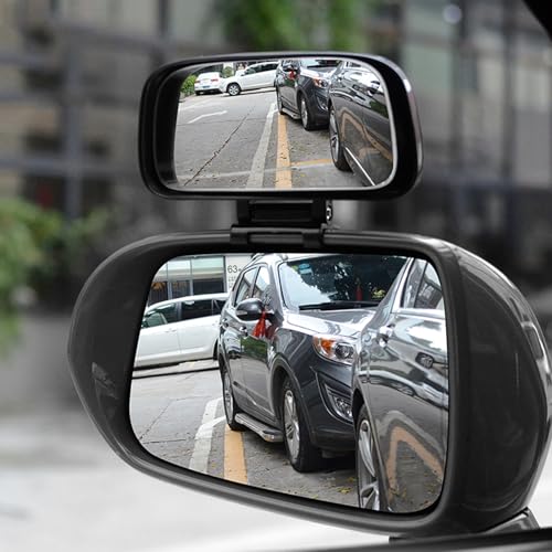 Ampper Add On Blind Spot Mirror, Convex Rear View Wide Angle Rectangle Framed HD Glass Adjustabe Mirror Upon Mirror for Car, SUV and Truck (SPECIFIC fit, Black, 1 Pack) - Thumbnail 5