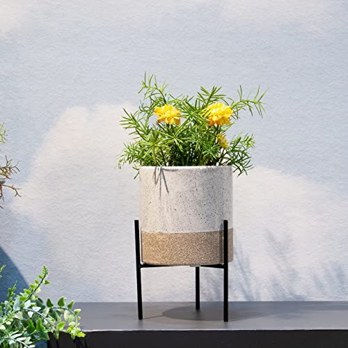 Cynkeyee Ceramic Plant Pot With Stand - Modern Decorative Small Planters, Bicolor Retro Plant Pot,Flower Pot With Drainage Holes For Succulent Herb Indoor And Outdoor Planter 5 X 5 X 6.5 Inch #TOP7
