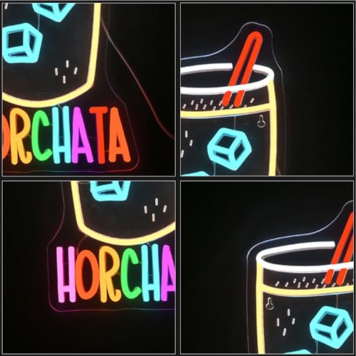 Image of Horchata Neon Signs for Wall Decor Dimmable Colorful LED Light with Ice Cubes Straw USB Powered Fun Light up Sign for Latin Restaurants Food Stalls Cafes Bars Kitchens