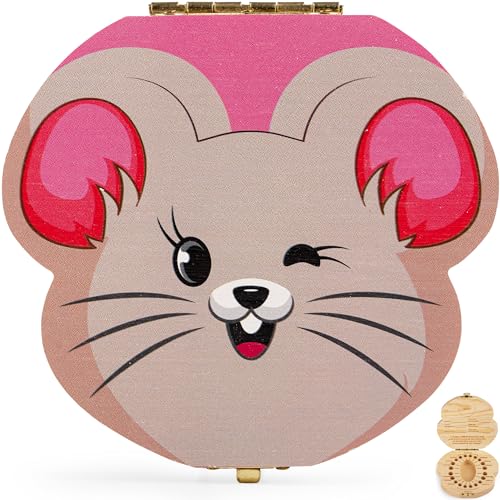 HOMYKIDS® Caja dientes de leche niño y niña - Cajitas de madera para guardar dientes - Regalos originales Ratoncito Perez para almacenamiento dientes (Rosa)