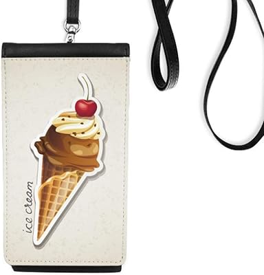 Cherry Chocolate Sweet Ice Cone Phone Wallet Purse Hanging Mobile Pouch Black Pocket