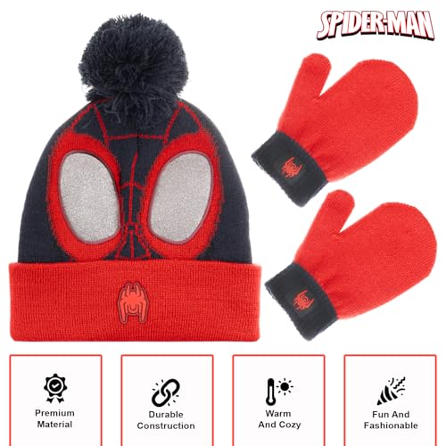 Image of Marvel Spider-Man Boys Winter Hat and Mitten Set, Beanie Hat and Gloves