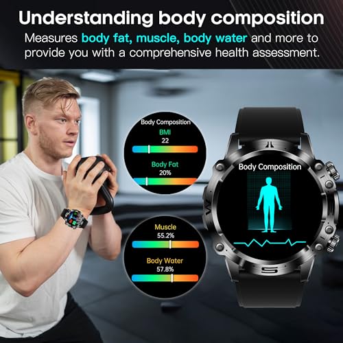 Military Smart Watch for Men (Answer/Make Call), 1.43" AMOLED Outdoor 100+ Sports Fitness Tracker, Heart Rate/Blood Oxygen/Sleep Monitor/Body Composition, Always-On Display - Image 4