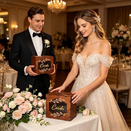 Soporte de recuerdo rústico en madera noble para tarjetas de boda 5