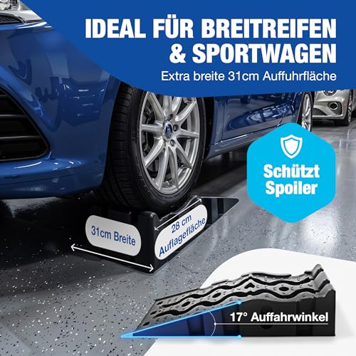 NTG Auffahrrampe PKW Auffahrrampen (2er Set) bis 3000 kg Hochbelastbare Auffahrkeile aus Kunststoff Antirutsch + Stapelbar - Passend für jedes Auto