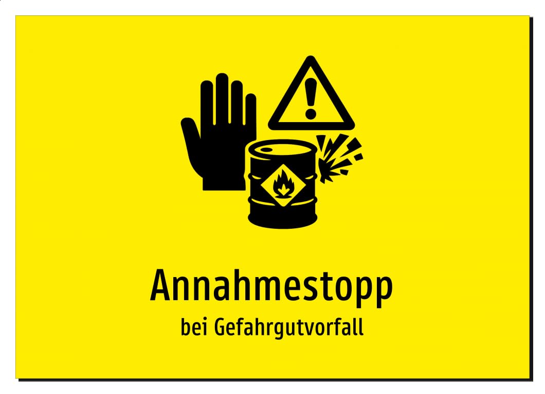 36309-DE-S-06 | Annahmestopp - bei Gefahrgutvorfall | Aluminiumschild A5, 210 x 148mm | mit Symbolgrafik und Text