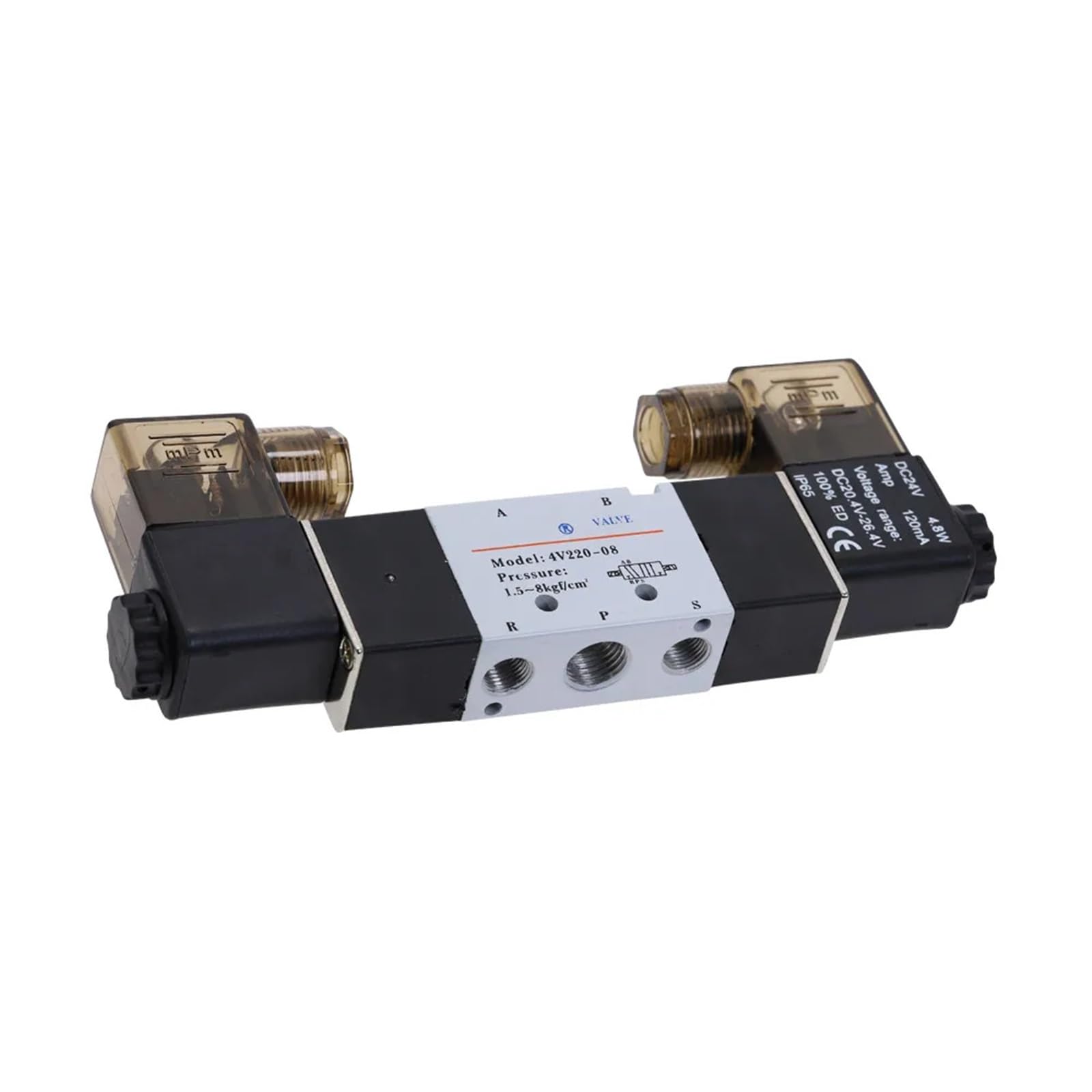 4V220-08 pneumatyczny zawór elektromagnetyczny pneumatyczny 5-drożny 2 pozycje 0,6 cm stop aluminium wewnętrzny E 12 V DC 24 V DC 110 V AC 0,15-0,8 MPa (złączki 12 mm, DC12V)