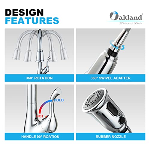 Chrome Kitchen Faucet With Pull Down Sprayer, Oakland Contemporary Single Handle Kitchen Sink Faucet Single Hole High Arc Faucet For Kitchen Sink With 3 Function, Spot-Resistant, Ksk1117-C #TOP4