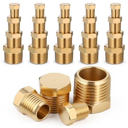 24 PCS Brass Plugs Fitting Brass Hex Pipe Plug Fittings Kits 1/8" 1/4" 3/8" 1/2" NTP Plug Male Threaded
