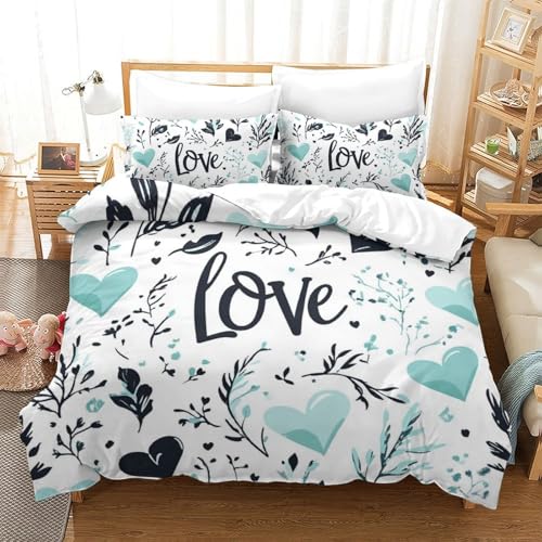 KQZJXNRPHG Love Heart Design 3D Housse De Couette Couleur Adulte Microfibre Ultra Doux Kpop Parure De Couette Linge De Lit Double(200x200cm)
