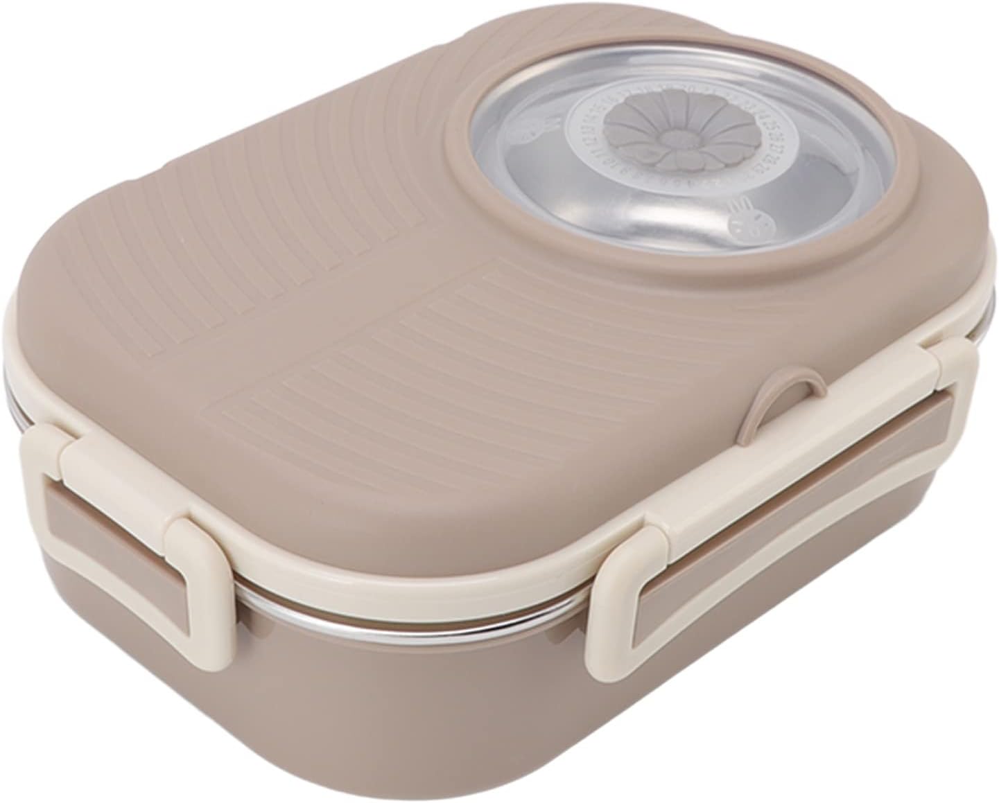 LIZEALUCKY Bento Lunch Box, 1450ml Double Layer 3-Grid Design, 304 Stainless Steel Thermal Lunch Box with Chopsticks, Spoon, Soup Bowl, Food Container(Coffee)