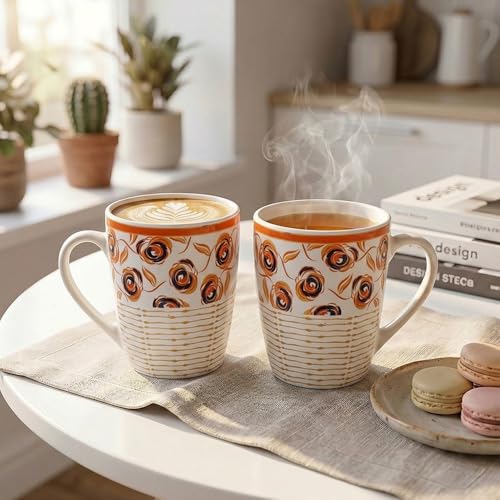 Image of U.P.C.Milk Mug Set of 2 | Ceramic & Bone China Coffee Milk Cups | Designer Printed Tea Coffee Mug Set | Large Capacity Milk Mugs | Microwave Safe Cup Set | Kitchen Drinkware Gift Set (UPC MM-A08)