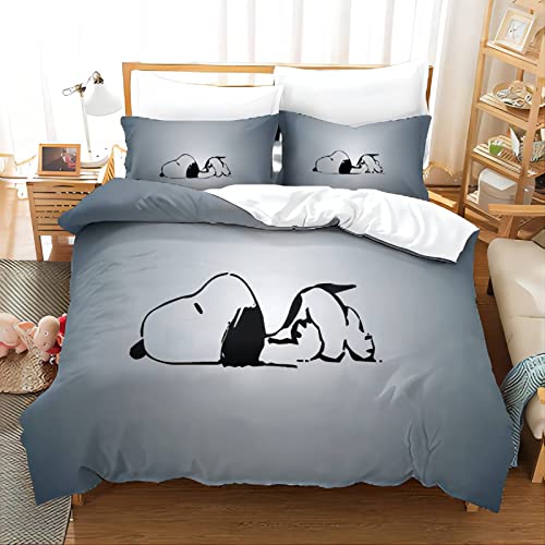 GoGice Snoppy Bettbezug und Kissenbezug 3D-Digitaldruck, ultraweich und hypoallergen Geeignet für Mädchen, Jungen, Teenager, 1 Bettbezug 135 x 200cm und 2 Kissenbezüge 80 x 80cm Cover