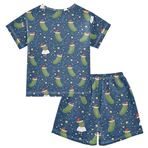 Pajama Short Sets Cute Pickles with Santa Hats Soft Cotton Summer Sleepwear 2 Piece PJS Size 5-14T2