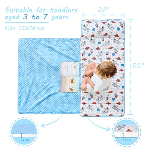 Image of Lasoftan Toddler Nap Mat with Pillow and Blanket, Extra Large Rolled Napping Mats,Slumber Bags for Boys Girls,Kids Sleeping Bag for Daycare, Preschool Travel Camping