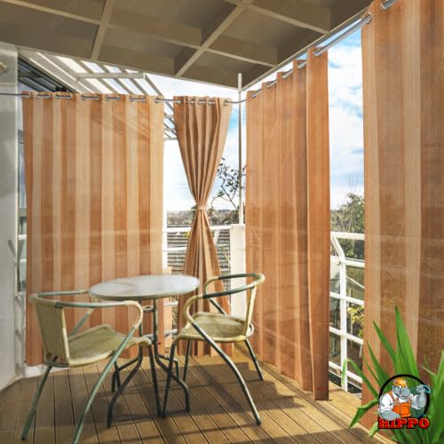 Image of HIPPO 150 GSM Outdoor Sun Blocking Balcony Eyelet /Grommet CurtainsCurtains Sun & UV Protection, Light Filtering Window Curtain (Beige-Brown, 3FTX8FT, 1PC)