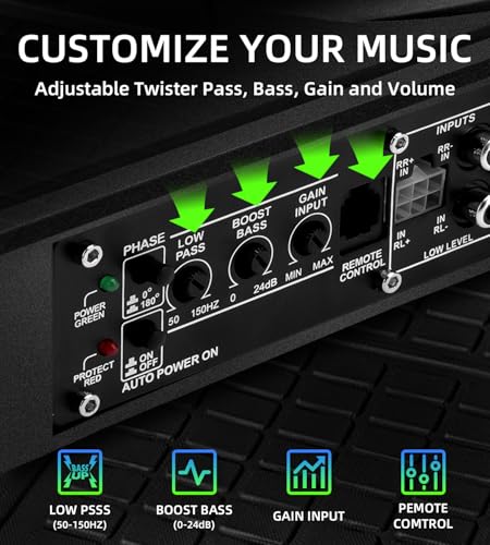 Image of 2026 Upgraded 10 inch 1600W Slim Under Seat Car Subwoofer with Built-in Amp & LED Ambient Lights - Low Profile Bass Sub for Car Audio Individual Controls (LPF /Gain /Bass Boost) High Output Distortion-Free