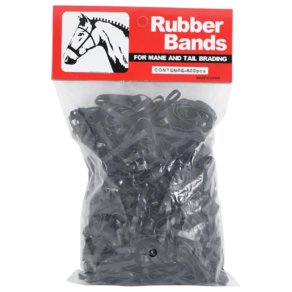 500 Flechtbänder für Pferde Schwarz Silikon für Mähne und Schweif, Flexibler Halt beim Reiten, 16,5 x 10,5 x 3 cm Beutel für Pferdezubehör