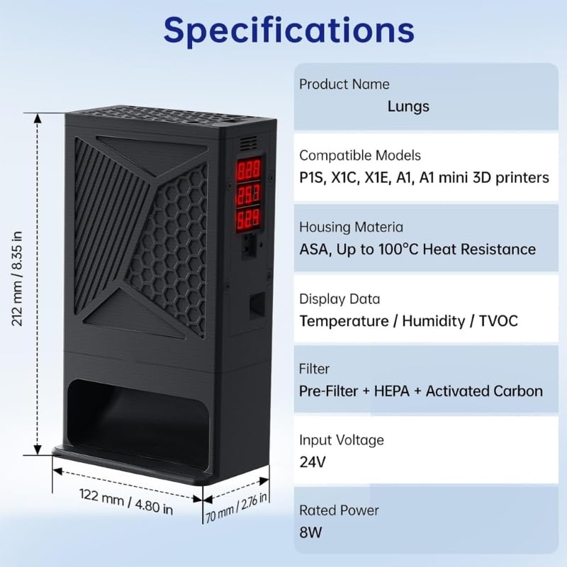Unité de filtre à air pour imprimante 3D de bureau P1S X1C X1E