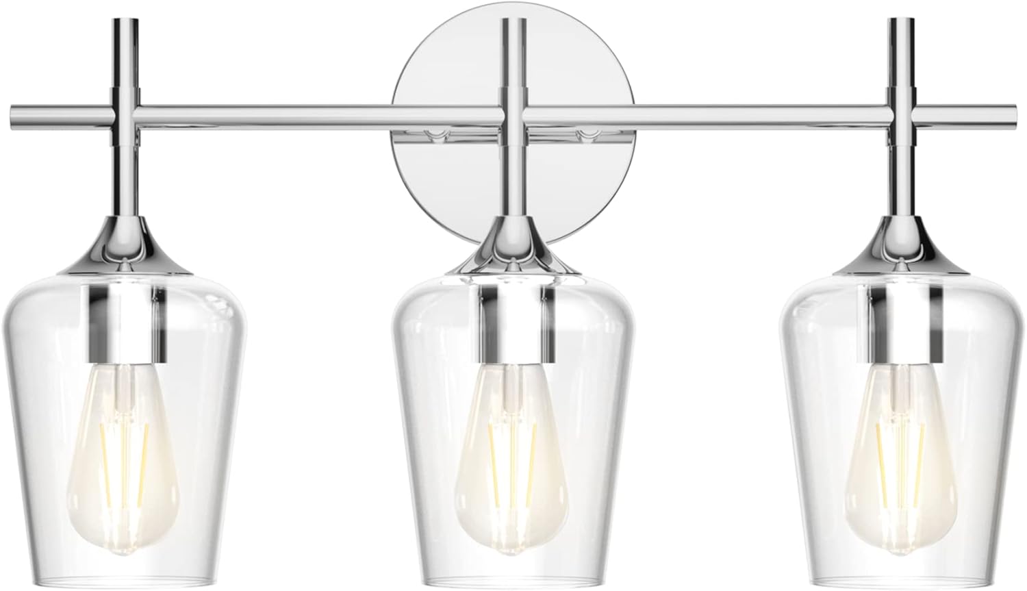 Ralbay Vintage 3 Light Vanity Light Fixture Industrial Chrome Bathroom Light Fixtures Over Mirror Clear Glass Chrome Vanity Light for Bathroom Wall Lighting Fixtures Over Mirror