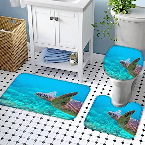 Zifarm Badematte rutschfeste 50x80 cm Meeresschildkröte Badvorleger-Set 3D Meereslebewesen Mikrofaser Flanell… – Bild 6