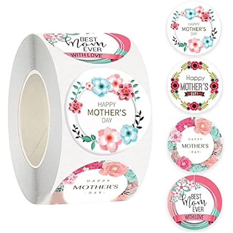 AOFIN 500 Pcs Happy Mother`S Day Stickers Labels, Heart Floral Decor, Self-Adhesive Labels, B Gift DIY Stickers Mother`S Day Cover