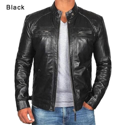 Men's Autumn Winter Leather Jacket Casual Stand Collar Zipper Slim Fit Anti-Wind Motorcycle Biker Coat4