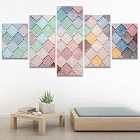 SIGNWIN 5 Panel Canvas Wall Art Modern Art Contemporary Dramatic Geometric Mixed Media Multicolor Patterns for Home Decorations Ready to Hang - 60