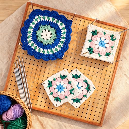 Image of 13 inch Crochet Blocking Board with 20 Pins /Pegs, Granny Square Blocking Boards for Crochet Projects, Wooden Crocheting Accessories Gifts for Crocheters