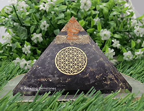 Amazing Gemstone Pirámide de Orgón Amatista para y protección contra la energía negativa - Pirámide de Cristal Amatista Natural Flor de la Vida Cover