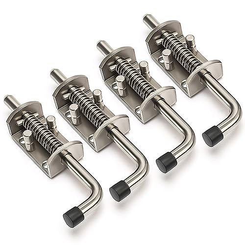 Kocusu Pestillo de resorte de acero inoxidable 304 4 x 13,5 cm, cerrojo de perno con mango de goma, pestillo de resorte para puertas, ventanas, cobertizos, 4 unidades