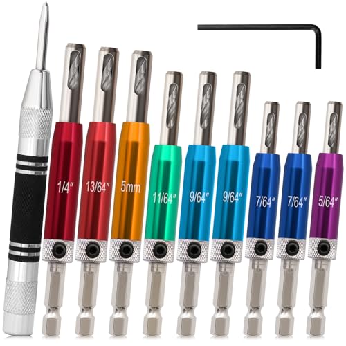 K Kwokker Self Centering Drill Bit Set with Center Punch 1/4 Hex Shank