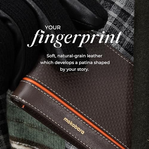 Image of MOKOBARA Stash Slim Bifold Wallet for Men | Geometric Textured | Genuine Leather | RFID Protected | Holds Up to 6 Cards | Single Currency Compartment | Ka-Ching (Brown)