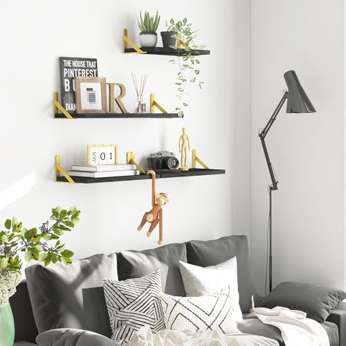 Image of YGEOMER Floating Shelves for Wall, Different Sizes Black Wall Shelves for Living Room, Bathroom, Bedroom, Kitchen, Home Decor (Set of 4)