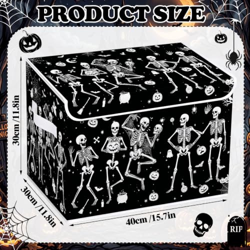 Image of Briwooody Gothic Skull Halloween Storage Bin with Lid and Carrying Handle