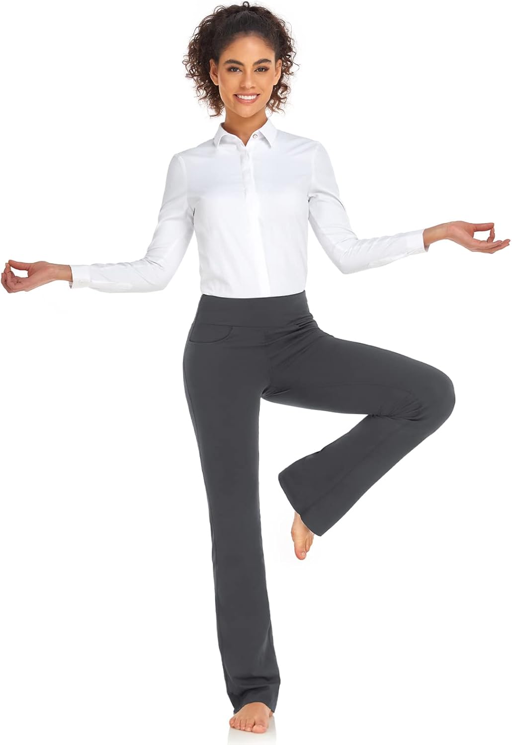 Safort 28" 30" 32" 34" Inseam Regular Tall Bootcut Yoga Pants Flared Leg Dress Pants with Pockets for Casual - Image 9