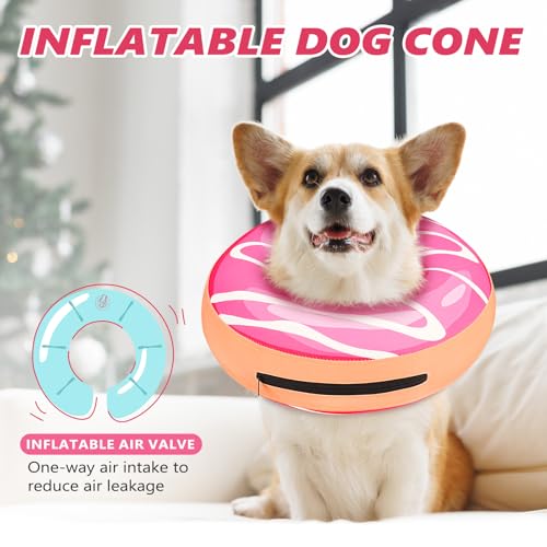 Image of Inflatable Dog Cone Collar to Stop Licking, Soft Neck Donut Collar After Surgery, Adjustable Recovery Cone for Small Medium Large Dogs (Donut,S)