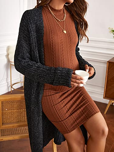 Soly Hux Women's Maternity Cable Knit Mock Neck Sweater Bodycon Mini Dress Casual Long Sleeve Pencil Dresses Solid Rust Brown S #TOP2