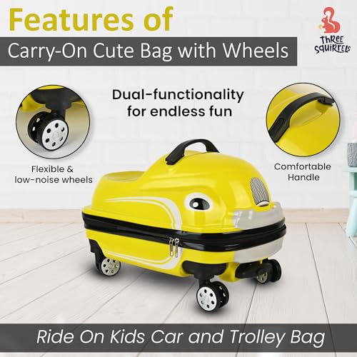 Image of Kids Ride On Trolley Bags for Travel | 18-Inch Polycarbonate Luggage | Kid Luggage /Suitcase with 4 Wheel | Unique Bags for Boy Kids, Easy to Carry (Yellow)