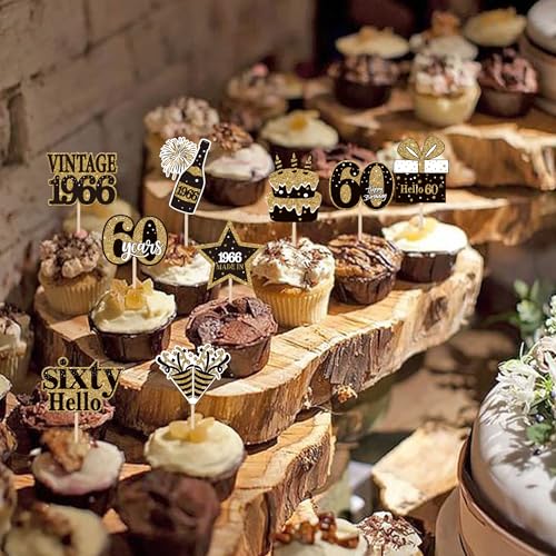 36PCS Happy 60th Birthday Cupcake Toppers Double Sided Black Gold Sixty Hello 60 Vintage 1965 Cupcake Picks Cheers to 60 Years 60 Fabulous Cake Decorations for 60th Birthday Party Supplies by ZHUOWEISM - Image 5