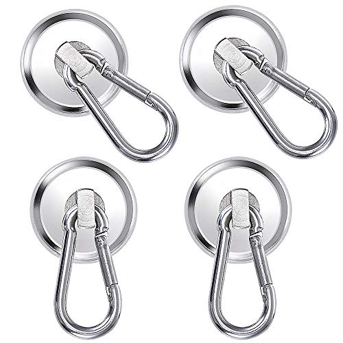 Magnet Haken,Magnete mit Haken, Magnethaken,Super Starker Neodym Magnetischer Haken Karabiner Magnethaken Einsatzbereich Küche Badezimmer Schlafzimmer Garage Schließfächer(4 Stück) Cover