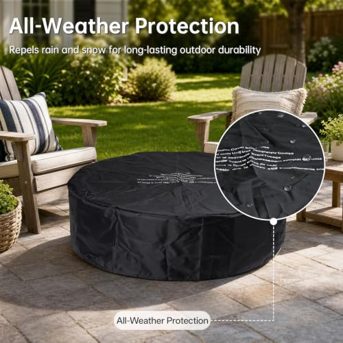 Image of 42-inch Propane Fire Pit Table, 65,000BTU Gas Fire Pit Table | Round Fire Pit w /Lid, Lava Rocks,Tank Cover, Rain Cover, for Outdoor Patio, Black