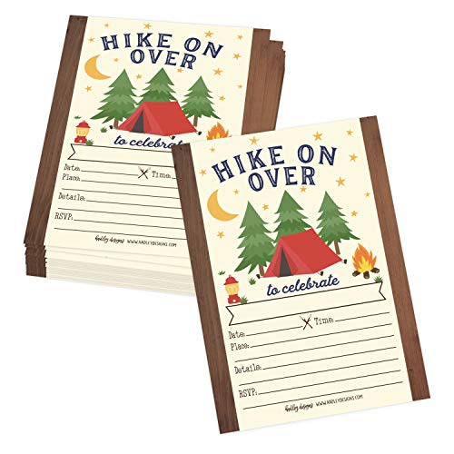 Hadley Designs 25 Camping Kids Birthday or Slumber Party Invitations, Baby Shower Invites, Sleepover Summer Camp For Boys or Girls, Children or Toddlers Bday Printed or Fill In the Blank Cards