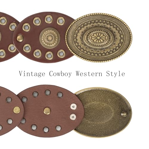 Wide Disc Belt for Women - PU Leather Hollow Out Round Belts Vintage Western Cowboy Cowgirl Waist Belt3