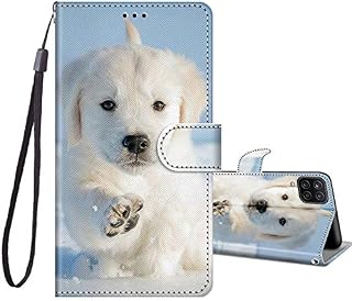 JRIANY compatible with Samsung Galaxy A12 / M12 Case, PU Leather Wallet Phone Case Pattern Design Magnetic Folio Flip Case Shockproof Protective Cover with Kickstand Card Holders, Footprint