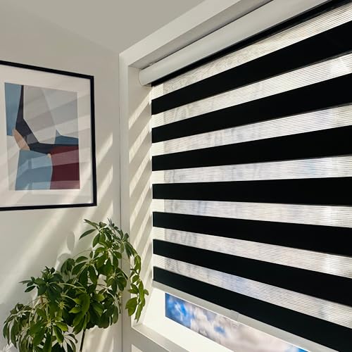 Cordless Zebra Blinds - Light Filtering, Dual-Layer (Black)