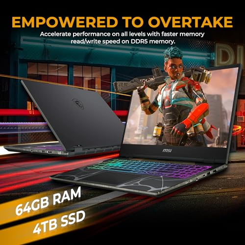 Image of msi Cyborg 15.6 inch Gaming Laptop, NVIDIA GeForce RTX 5060,Intel Core 7 240H, 64GB RAM, 5TB (4TB SSD&1TB Docking Station Set), Backlit Keyboard, HD Webcam, Wi-Fi 6E, Win 11 Pro, Black