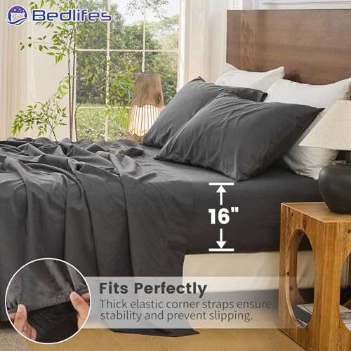 Image of Bedlifes 100% French Linen Queen Bed Sheet Set - 16 inch Deep Pocket, 4-Piece | Soft & Durable, Breathable & Cooling, Pure Flax Linen, OEKO-TEX Certified, Moisture-Wicking, Easy Care, Machine Washable
