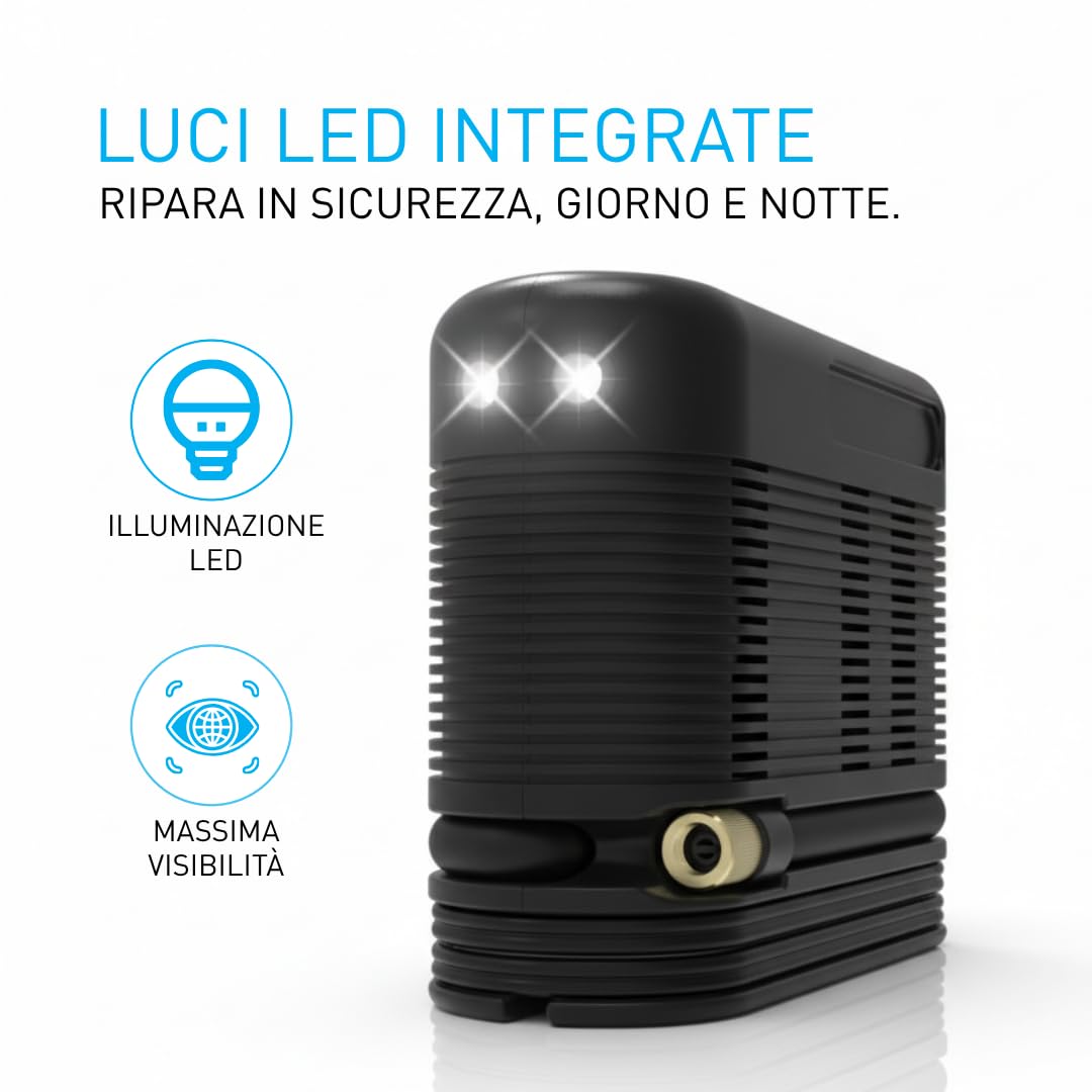 Fix&Go MICROAIR – Kit Riparazione Pneumatici Moto 12V con Compressore Portatile e Sigillante Ecologico – Per Moto, Scooter, Quad e ATV – Compatibile con TPMS